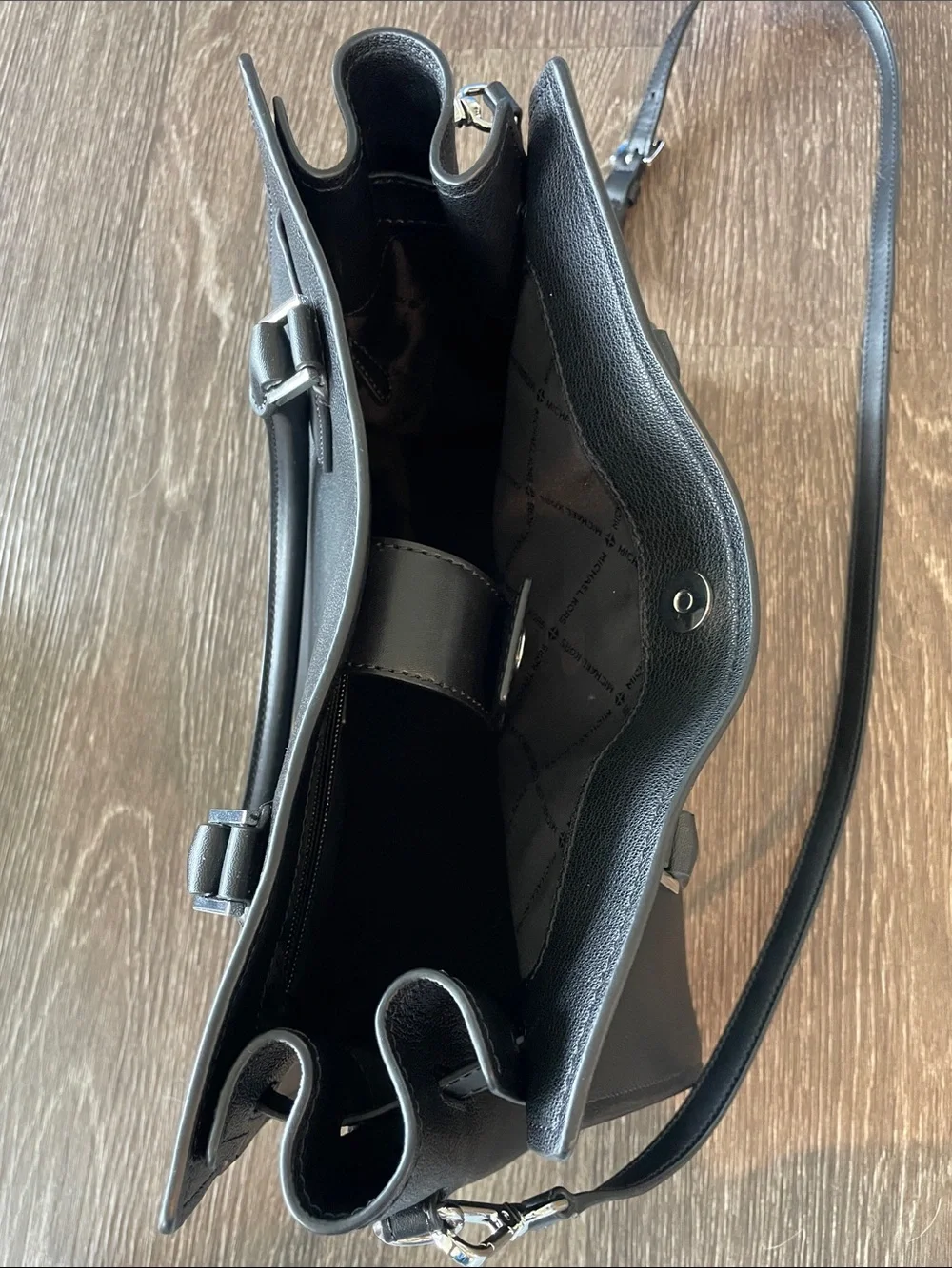 Michael Kors Black Leather Shoulder Bag with Silver Hardware